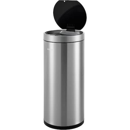 Global Industrial Round Motion Sensor Trash Can, 9-1/4 Gallon, Brushed Stainless Steel 641592SS